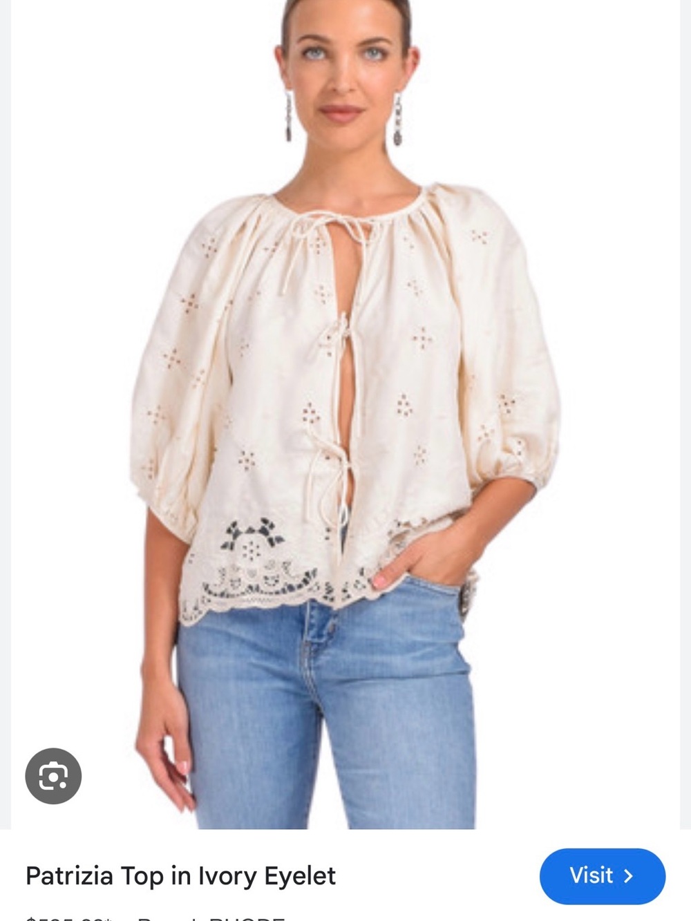 RHODE Cream Eyelet Tie-Front Blouse
